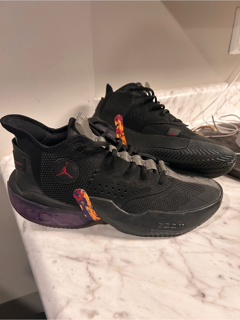 Jordan Men’s Black Sneakers with Purple Accents